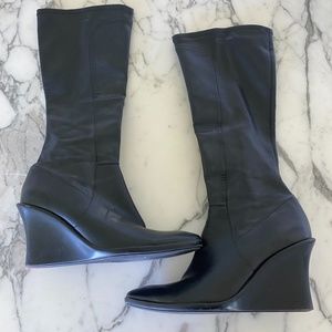 Black wedge heel boots, Nine West